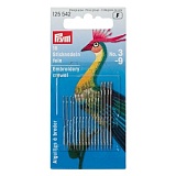 Набор игл ручных для вышивки, тонкие, с большим ушком, размеры № 3-9, сталь, Prym, 125542